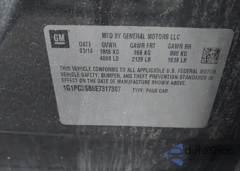 2014 Chevrolet Cruze 1Lt Auto из США, поврежденный, VIN 1G1PC5SB8E7317307